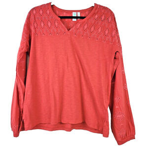 Aventura Eco‎ Womens Small Peasant Top Boho Lace Eyelet Long Sleeve Organic
